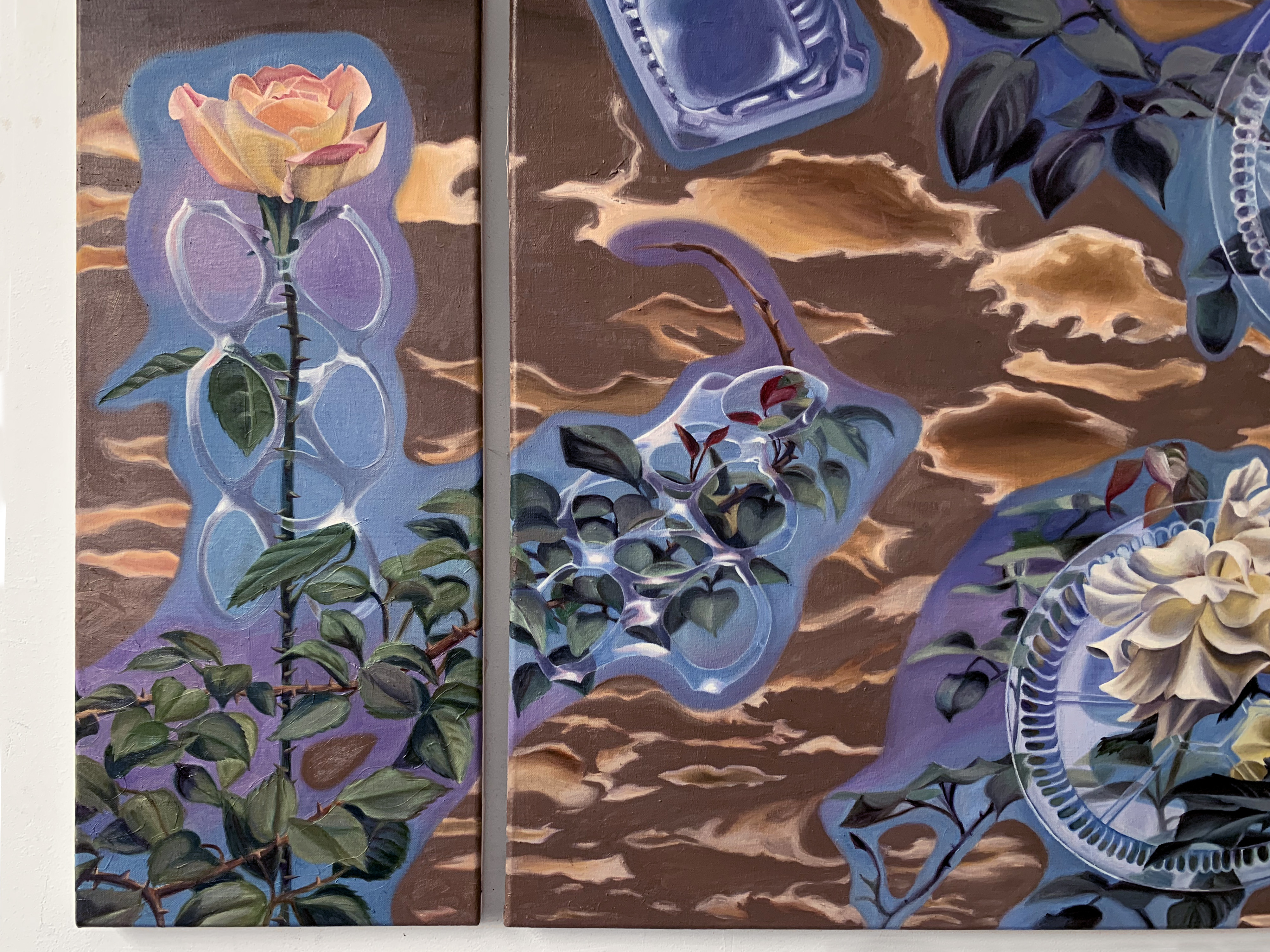 DETAIL Green-Futuristic (Diptych), 40x10 & 40x30 2021 <br>oil on canvas